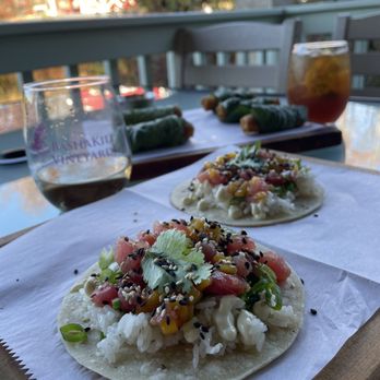 Bashakill Vineyards - Sushi-grade tuna tacos (gluten free) and vegetable rolls - Wineries Near Me - Wurtsboro, New York