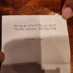 Pub Restaurant & Caterers. - Receipt letting you know that the pub can help you plan an affair.... They probably just mean the catering though.