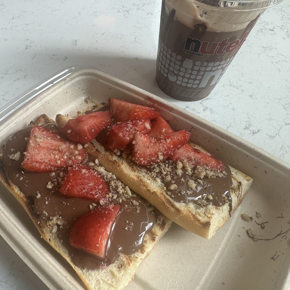 Nutella Cafe - grilled baguette & nutella mocha with fluff. - Desserts Near Me - Chicago, Illinois Nutella Cafe - grilled baguette & nutella mocha with fluff. - Desserts Near Me - Chicago, Illinois