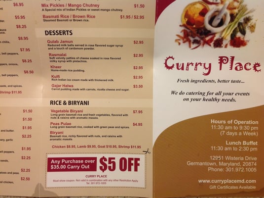 Menu photo 1 Curry Place Germantown, MD