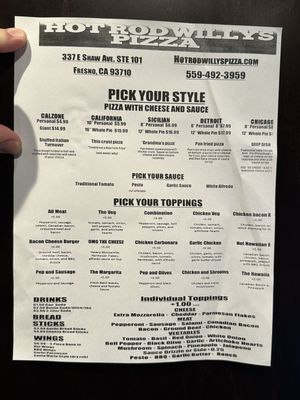 Menu photo 4 Hot Rod Willy's Pizza Fresno, CA Menu photo 4 Hot Rod Willy's Pizza Fresno, CA