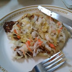 Rincon Salvadoreno Restaurant - Pupusa with cheese and loroco... before I dig in.