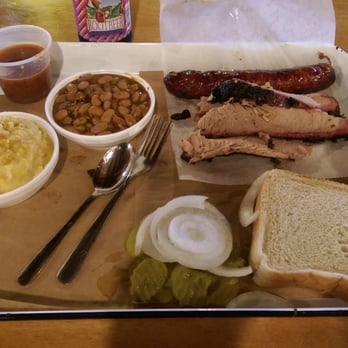 Stiles Switch BBQ & Brew - Brisket, jalepeño chedder sausage, corn souffle and pinto beans. - Barbeque Near Me - Austin, Texas