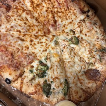 Atlas Pizza - 2 X-large pies 1) 1/2 cheese and chicken Alfredo pizza 2) X-large cheese extra sauce Garlic sauce and house made ranch Garlic bread sticks - Pizza Near Me - Gainesville, Georgia