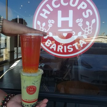 Hiccups - Strawberry Twist and Matcha Soy Milk Tea with boba - Coffee & Tea Near Me - Long Beach, California Hiccups - Strawberry Twist and Matcha Soy Milk Tea with boba - Coffee & Tea Near Me - Long Beach, California