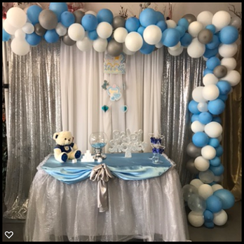AZ Party Decor - Organic Balloon Arch with backdrop and decorated table. Contact us for a quote - Party Equipment Rentals Near Me - Peoria, Arizona