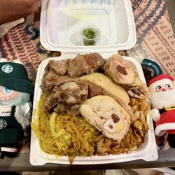 Chinatown Express - 2 item combo (sweet & sour spareribs, ginger onion chicken) with chow fun and singapore noodles
