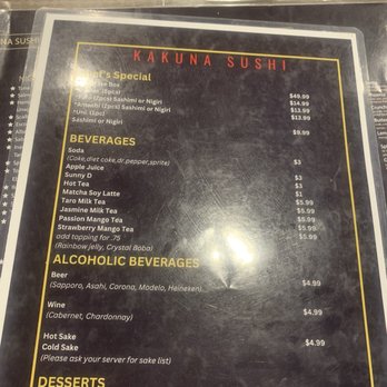 Kakuna Sushi - Drink menu - Ramen Near Me - San Jose, California