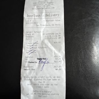 Della J's Delectables - My receipt please be mindful. - Southern Near Me - Alexandria, Virginia