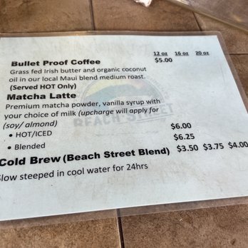 Beach Street - 6/1/23 Menu - Coffee & Tea Near Me - Kihei, Hawaii