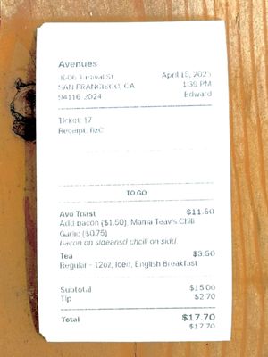 Menu photo 8 Avenues San Francisco San Francisco, CA Menu photo 8 Avenues San Francisco San Francisco, CA