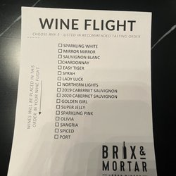 Brix and Mortar Urban Winery - Avalon Park - Wine Flight Menu