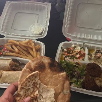 Al-Aqsa - Chicken Shawarma Platter Baba Ghanouj Hummus Falafel Platter - Kebab Near Me - Boonton, New Jersey