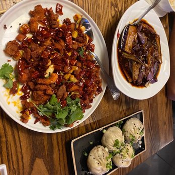 Duck n Bao - Crispy Spicy Chicken Stir-Fried Eggplant Garlic Sauce Pan-Fried Beef Bao (4) - Szechuan Near Me - Cypress, Texas Duck n Bao - Crispy Spicy Chicken Stir-Fried Eggplant Garlic Sauce Pan-Fried Beef Bao (4) - Szechuan Near Me - Cypress, Texas