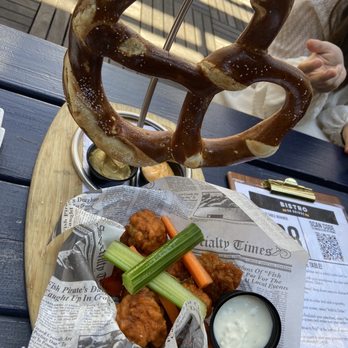 Bistro On Bridge - a pretzel, carrots and celery - New American Near Me - Phoenixville, Pennsylvania