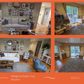 Bring Creativity Home - Before & After: A cluttered living and family room with scattered toys and art is now tidy, functional, and beautifully organized! - Interior Design Near Me