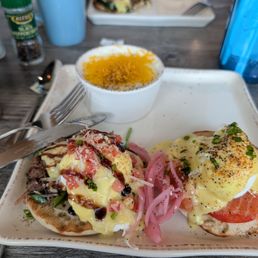 Short rib and salmon benedict Short rib and salmon benedict