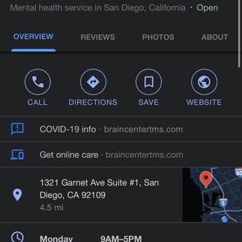 Brain Therapy TMS - Hours says 9am. It's well after that. - Psychiatrists Near Me - San Diego, California Brain Therapy TMS - Hours says 9am. It's well after that. - Psychiatrists Near Me - San Diego, California