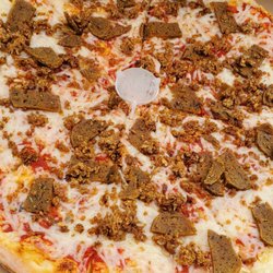 Brickyard Pizza - Vegan meatball and vegan sausage with daiya cheese