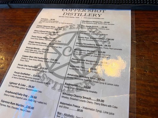 Menu photo 4 Copper Shot Distillery Bastrop, TX