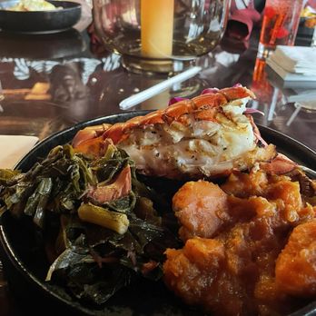 Krave - Lobster, collard greens and yams with sweet iced tea. - Seafood Near Me - McDonough, Georgia