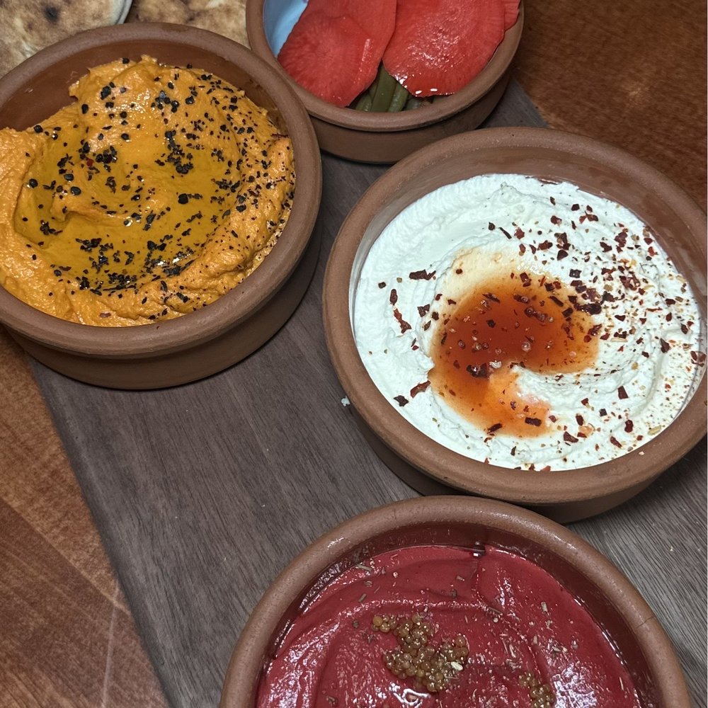 Tabla Catskills - Choose 3 With Pickles and Pita - Whipped Feta, Hummus, Muhammara - Tapas/Small Plates Near Me - Tannersville, New York Tabla Catskills - Choose 3 With Pickles and Pita - Whipped Feta, Hummus, Muhammara - Tapas/Small Plates Near Me - Tannersville, New York