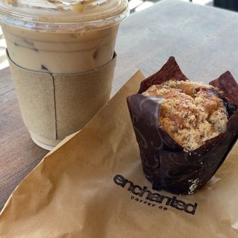 Enchanted Coffee Bar - Spanish Latte and Blueberry Muffin - Coffee & Tea Near Me - La Mirada, California
