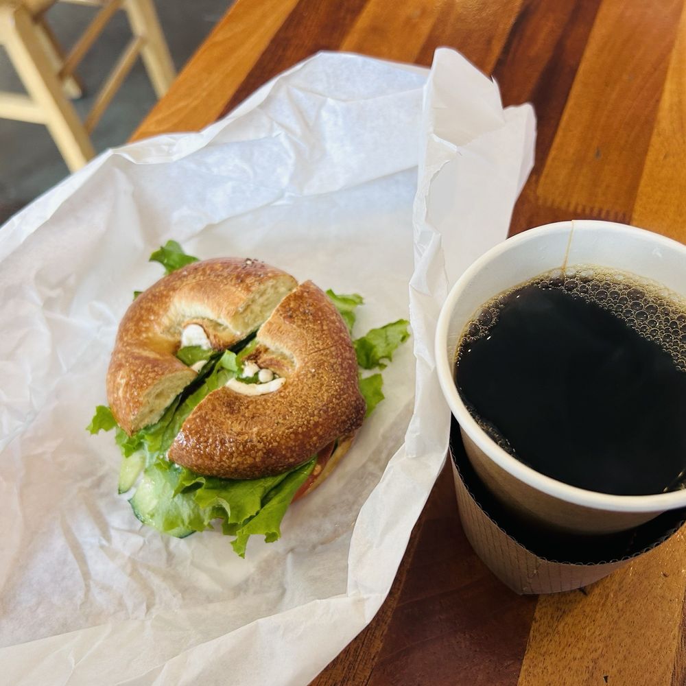 Breakfast bagel and Black Coffee Breakfast bagel and Black Coffee