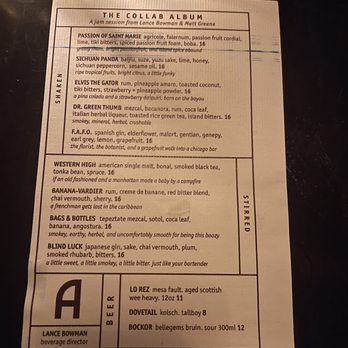 The Alderman - Side A of menu - Cocktail Bars Near Me - Chicago, Illinois