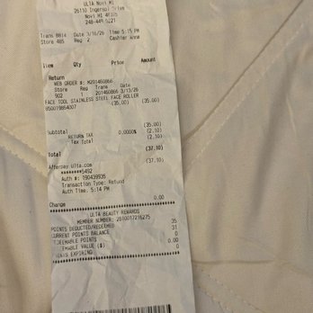 Ulta Beauty - Here is the receipt. - Cosmetics & Beauty Supply Near Me - Novi, Michigan Ulta Beauty - Here is the receipt. - Cosmetics & Beauty Supply Near Me - Novi, Michigan