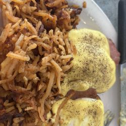 Slayton Place - Eggs, Benedict with home fries the Canadian ham was way overcooked