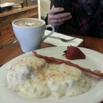 Brewed Cafe & Pub - Our biscuits and gravy plate. :) Also pictured is the beautiful mocha. - Coffee & Tea Near Me - Vancouver, Washington