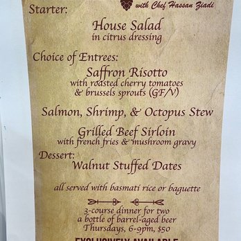 Moroccan Flavors - Thursday Date night menu from 6-9 pm - Moroccan Near Me - Minneapolis, Minnesota