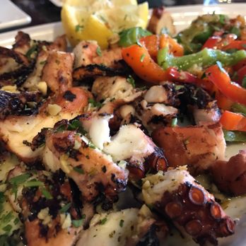 Hapy Bistro - Octopus= chewy, but tasty; with Peppers. $18 - Mediterranean Near Me - Pismo Beach, California Hapy Bistro - Octopus= chewy, but tasty; with Peppers. $18 - Mediterranean Near Me - Pismo Beach, California