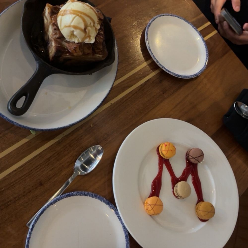 Desert that bread pudding was comped because it was cold and inedible. Desert that bread pudding was comped because it was cold and inedible.
