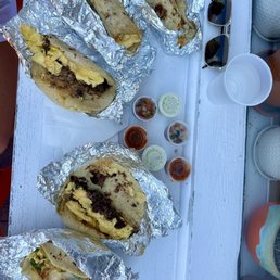 We got the brisket, taco, chorizo, eggs, and the beans taco
