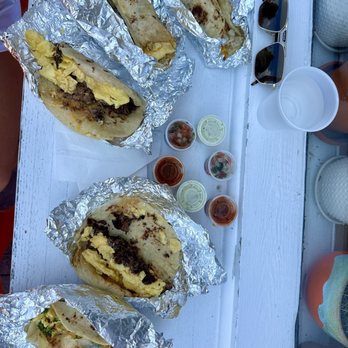 La Tejana - We got the brisket, taco, chorizo, eggs, and the beans taco - Tex-Mex Near Me - Washington, DC, District of Columbia