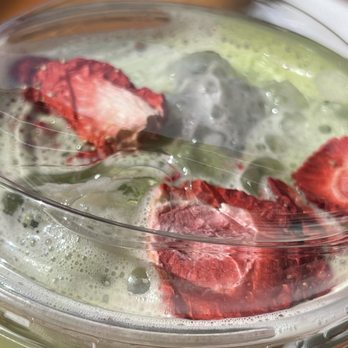 Milpa Kitchen - Strawberry Macha drink. Those are dried strawberries. - Latin American Near Me - Los Angeles, California Milpa Kitchen - Strawberry Macha drink. Those are dried strawberries. - Latin American Near Me - Los Angeles, California