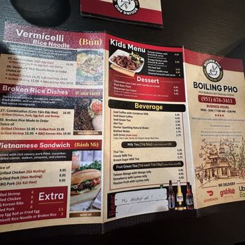 Boiling Pho - Menu - Vietnamese Near Me - Temecula, California