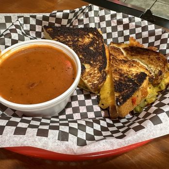 Mac Santa Fe - Green chile grilled cheese with tomato soup 6/26/2024 - Sandwiches Near Me - Santa Fe, New Mexico