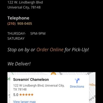 Screamin Chameleon - Location in Universal  City . - Food Trucks Near Me - Universal City, Texas