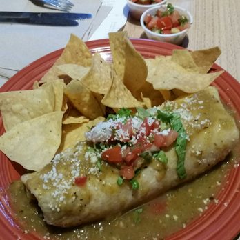 Dos Coyotes Border Cafe - Paella Burrito with Green Chile Verde sauce - Mexican Near Me - Elk Grove, California