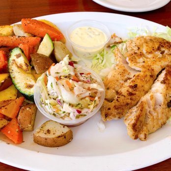 Tin Fish - Grilled Grouper Plate with coleslaw and roasted veggies - New American Near Me - Sunrise, Florida Tin Fish - Grilled Grouper Plate with coleslaw and roasted veggies - New American Near Me - Sunrise, Florida
