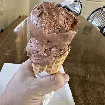 Scoops And Grinds - 2 scoop Milk chocolate ice cream on a cone - Coffee & Tea Near Me - Collinsville, Oklahoma