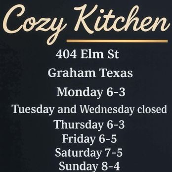 Cozy Kitchen - Hours 7/2025 - Bakeries Near Me - Graham, Texas