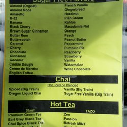 Kick Ass Koffee - Syrup list as of October 2020