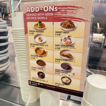 Marugame Udon - Valley Fair - Add-ons Menu - Noodles Near Me - Santa Clara, California