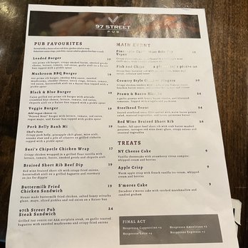 97 Street Pub - a menu on a table - Pubs Near Me - Kelowna, British Columbia