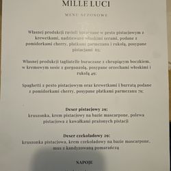 Mille Luci - Menu sezonowe 2025-2
