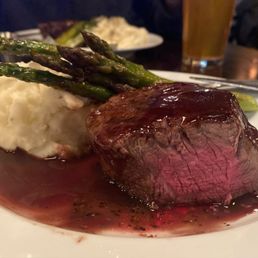 Filet Mignon with asparagus and mashed potatoes.